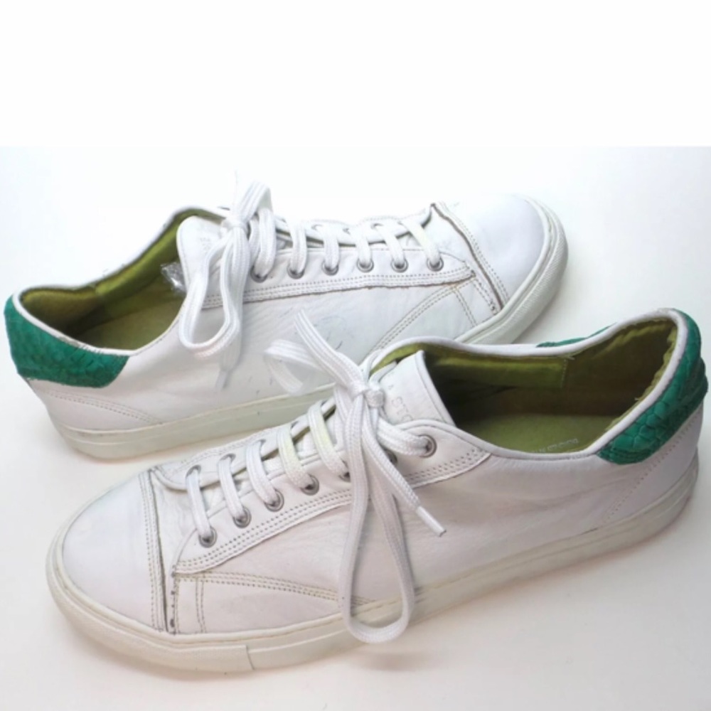 SLATE & STONE Enzo White Green Gator Low Top